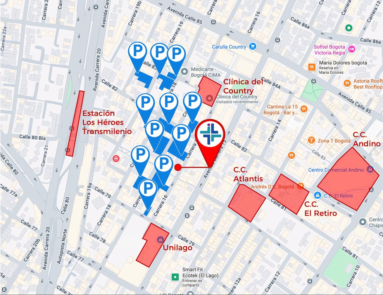 En los alrededores del consultorio de Activa+ hay al menos once estacionamientos públicos 